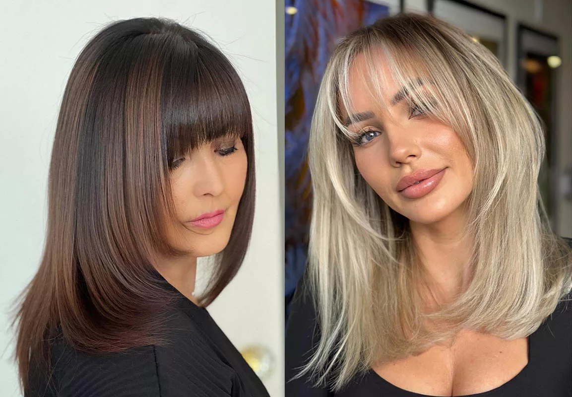 каскадные стрижки на средние волосы с челкой